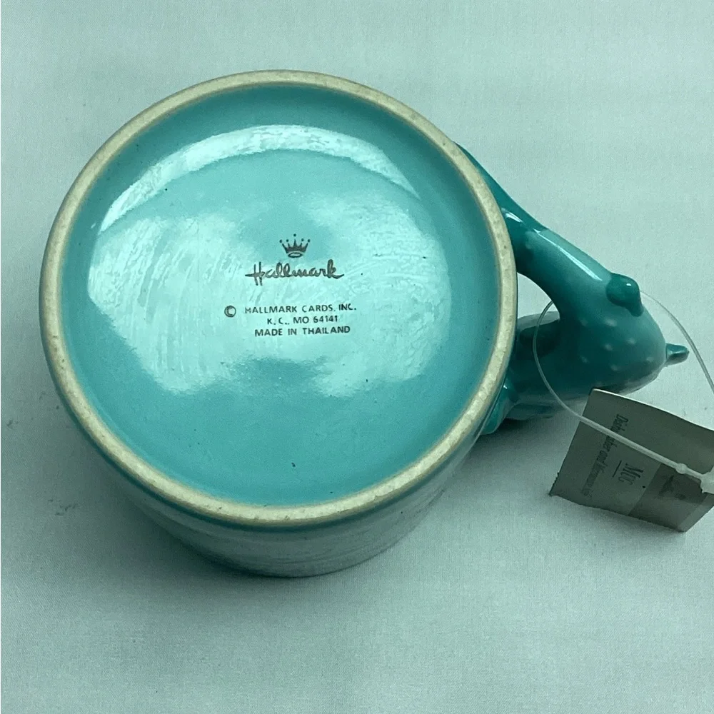 Hallmark Teal Ceramic Mug with Fish Handle and Fishing Graphic